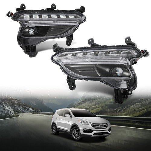 Solid Spare Fit For Hyundai Santa Fe Sport 2017-2018 Front Fog Lights Daytime Running Lamps