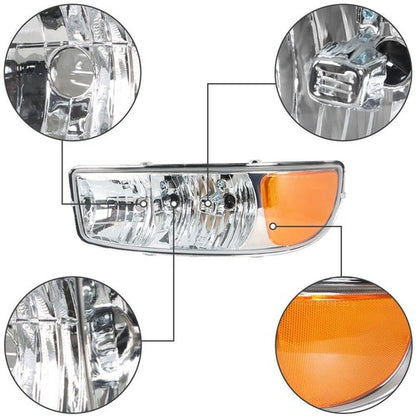 Solid Spare Pair Set For GMC Sierra 1500 1999-2007 Headlight Replacement Halogen Clear Lens