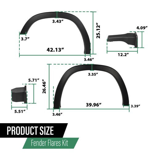 Solid Spare Factory Style Fender Flares w/ Mud Guard Fit For 19-24 Dodge Ram 1500 Smooth