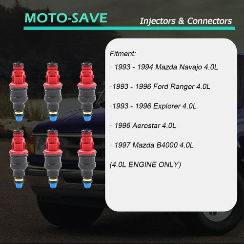Solid Spare 0280150931 For 1993-1996 Ford Ranger 4.0L V6 Set of 6 Upgrade Fuel Injectors
