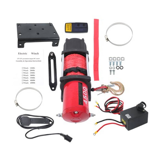 Solid Spare Electric Winch 4500lbs Synthetic Rope 12VDC Copper Motor With Wireless Remote
