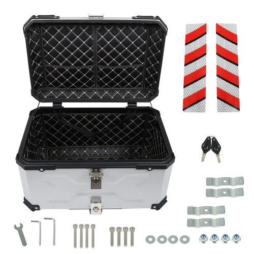Solid Spare Silver Motorcycle Aluminum Trunk Rear Top Case Luggage Tour Tail Tool Box 65L