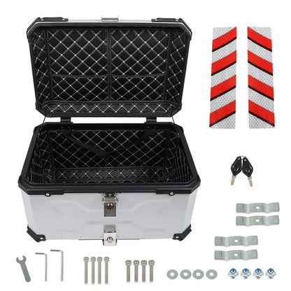 Solid Spare Silver Motorcycle Aluminum Trunk Rear Top Case Luggage Tour Tail Tool Box 65L