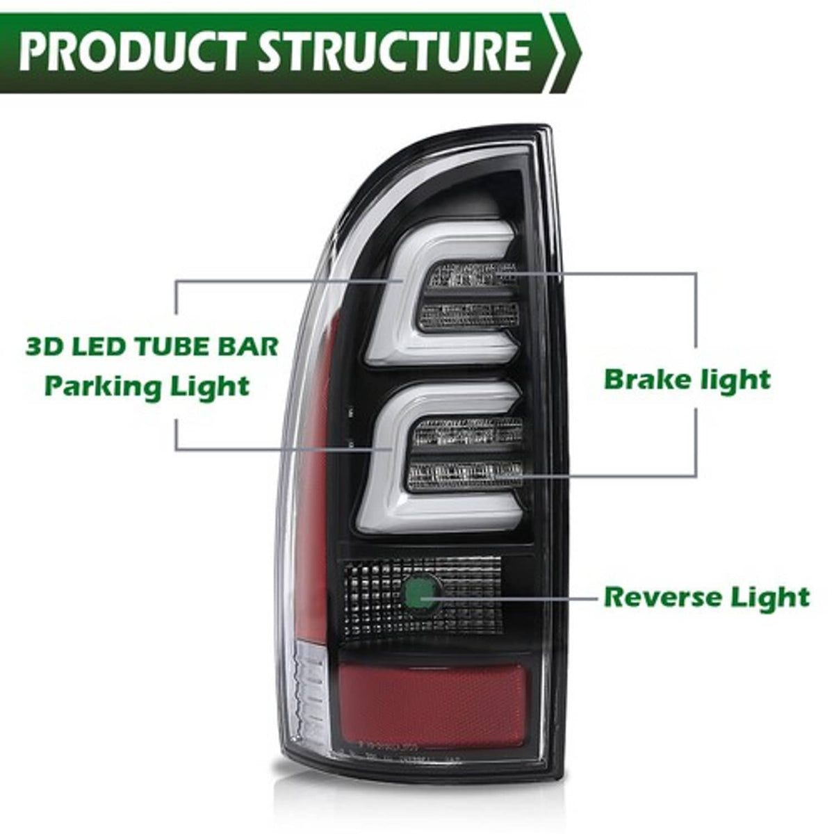 Solid Spare Fit For 05-11 Toyota Tacoma Chrome/Amber Headlights + Black LED Tail Lights
