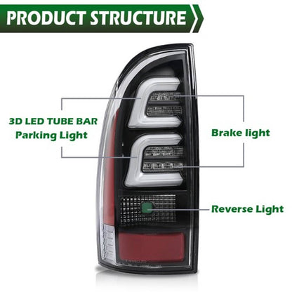 Solid Spare Fit For 05-11 Toyota Tacoma Chrome/Amber Headlights + Black LED Tail Lights