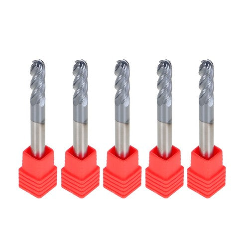 Solid Spare 1/4" 4 Flute Ball Nose Carbide End Mill 3/4" LOC 2-1/2" Overall 5PCS