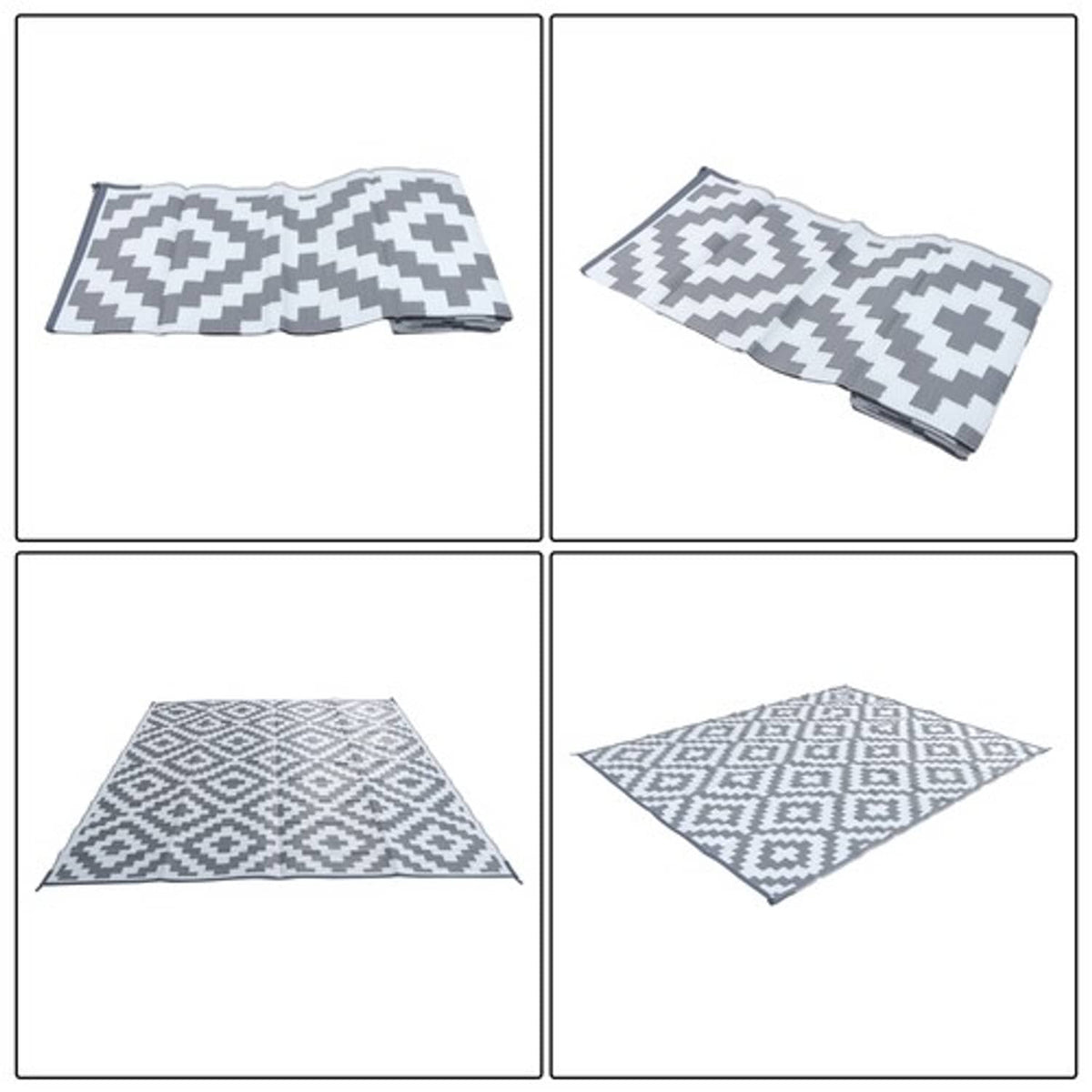 Solid Spare Gray & White 8x10ft Waterproof Plastic Straw Rug For Camping Outdoor Carpet