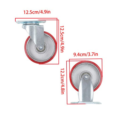 Solid Spare 4Pcs Swivel Caster Wheels 4 Inch Polyurethane Galvanized (Two Fixed & Universal)