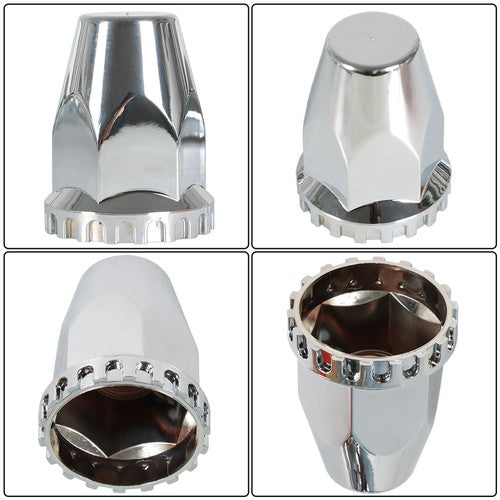 Solid Spare Semi Truck Rear & Front Chrome Wheel Axle Cover Hub Cap 33mm Lug Nuts Thread-On