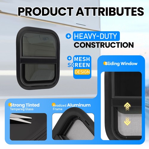Solid Spare Vertical Slider 14"x16" Aluminum RV Window w/ Trim Ring Tempered Glass Camper