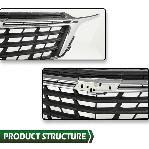 Solid Spare Front Bumper Upper Grille Grill Black Chrome Fit For 2022-2023 Chevrolet Equinox