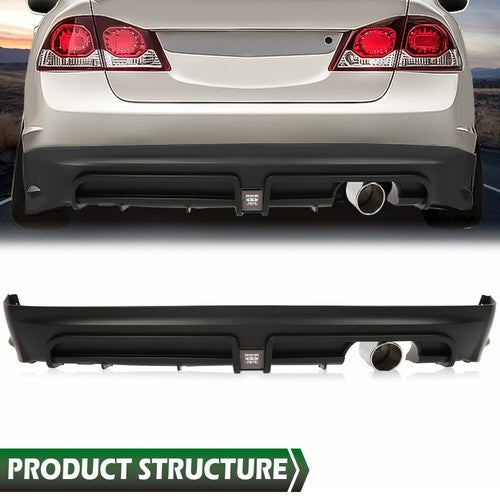 Solid Spare Rear Bumper Spoiler w/ LED Brake Light + Muffler Tip Fit For 06-11 Honda Civic