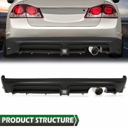 Solid Spare Rear Bumper Spoiler w/ LED Brake Light + Muffler Tip Fit For 06-11 Honda Civic