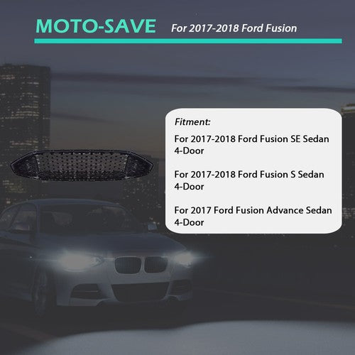 Solid Spare Front Upper Honeycomb Trim Black Gloss Grille Fit For Ford Fusion 2017 2018