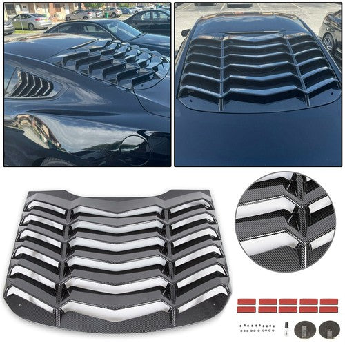 Solid Spare Fits 2015-2023 Ford Mustang Rear Window Louver Cover Sun Shade Carbon Fiber