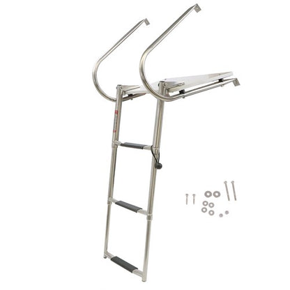 Solid Spare 3-step stainless steel ship ladder with platform Marine with Telescoping US