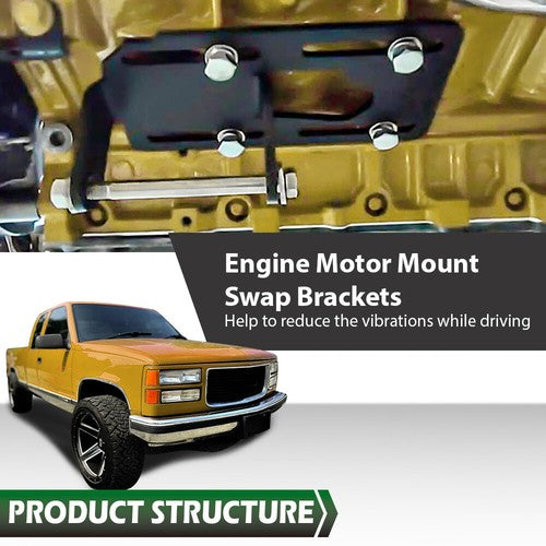 Solid Spare Conversion Engine Mounts Swap Adjustable Fit For 88-98 GM Truck LS1 LS2 LS6 LSX
