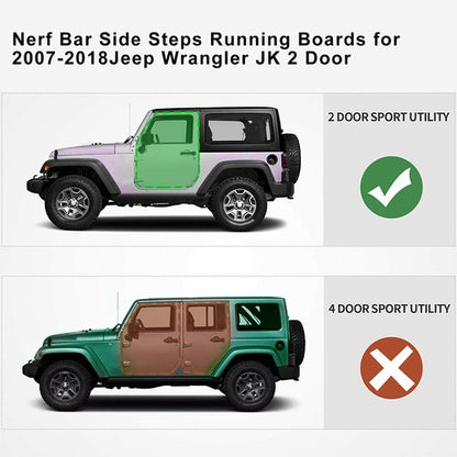 Solid Spare Pair Nerf Bars Side Steps Armor Running Boards For 07-18 Jeep Wrangler JK 2-Door