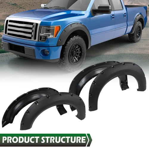 Solid Spare Wheel Fender Flares Fit For 2009-2014 Ford F150 F-150 Pocket Rivet Style Bolt on