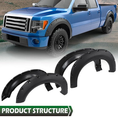 Solid Spare Wheel Fender Flares Fit For 2009-2014 Ford F150 F-150 Pocket Rivet Style Bolt on