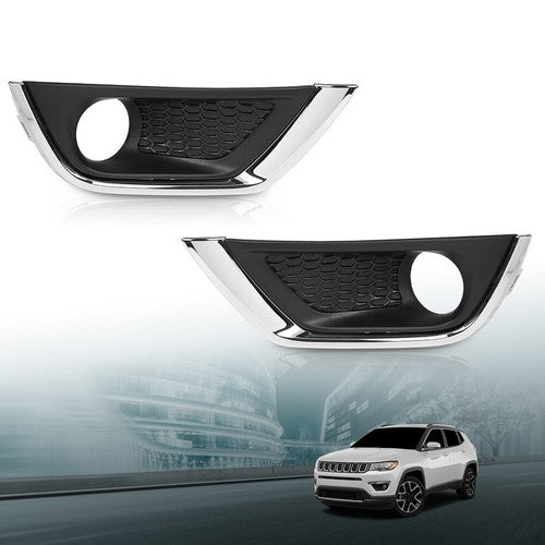 Solid Spare Fit For 2017-2020 Jeep Compass Front Bumper Fog Light Cover Bezel Left+Right