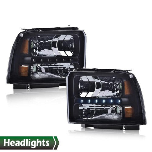 Solid Spare Smoke Lens LED DRL Headlights Fit For 05-07 Ford F250 F350 F450 F550 Super Duty