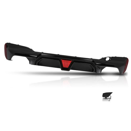 Solid Spare Gloss Black For BMW G30 M Sport 17-23 M5 CS Style Rear Bumper Diffuser W/Red LED