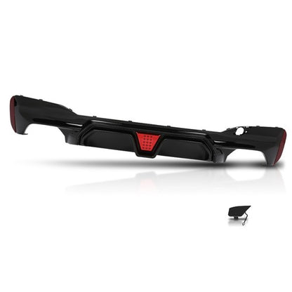 Solid Spare Gloss Black For BMW G30 M Sport 17-23 M5 CS Style Rear Bumper Diffuser W/Red LED
