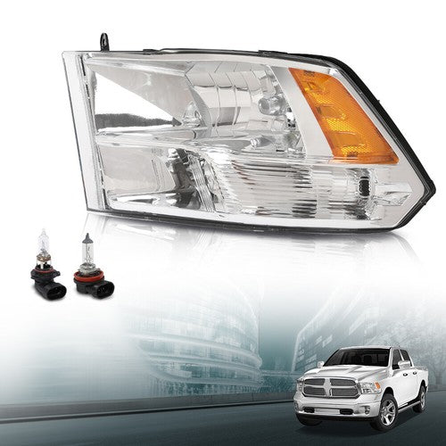 Solid Spare Fit For 09-18 Ram 1500 2500 3500 Amber Corner Chrome Headlight w/ Bulb Left