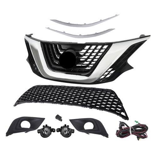 Solid Spare 8pcs For Nissan Murano 2015-2018 Front Grill Bumper Trim Molding+Foglights Set