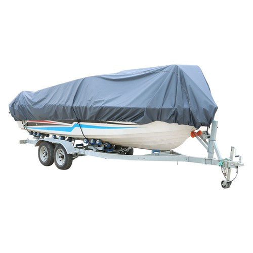 Solid Spare Boat Cover V-Hull 210D Gray 17-19Ft Waterproof Trailerable Fishing Ski Bass