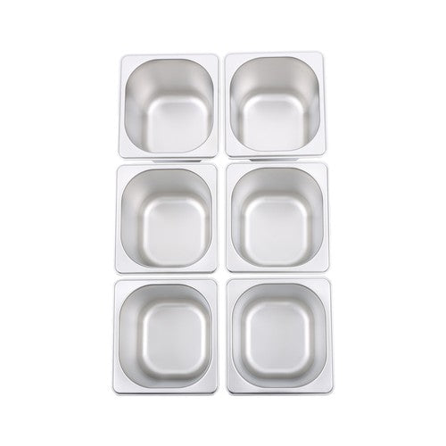 Solid Spare 6 Pack 6 Inch Deep Thickened 1/6 Size Stainless Steel Steam Table Pans