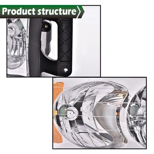 Solid Spare Amber/Chrome Headlights+Fog Lights Fit For 2002-2005 Dodge Ram 1500 2500 3500
