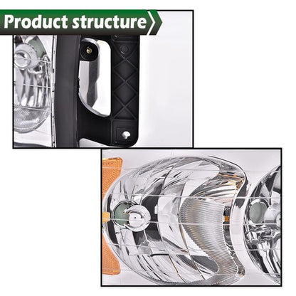 Solid Spare Amber/Chrome Headlights+Fog Lights Fit For 2002-2005 Dodge Ram 1500 2500 3500