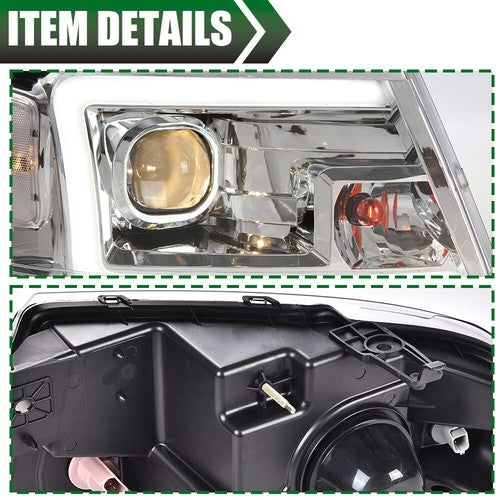 Solid Spare LED DRL Projector Headlights/Lamps Clear Chrome Fit For 2004-2008 F-150/Mark LT