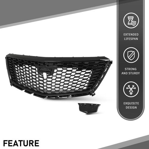 Solid Spare Front Bumper Grille Upper Grill Gloss Black Fit For 2017-2021 Cadillac XT5