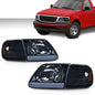 Solid Spare Fit For 97-04 Ford F150 Black/Smoked LED Strip Headlights Headlamps LH+RH