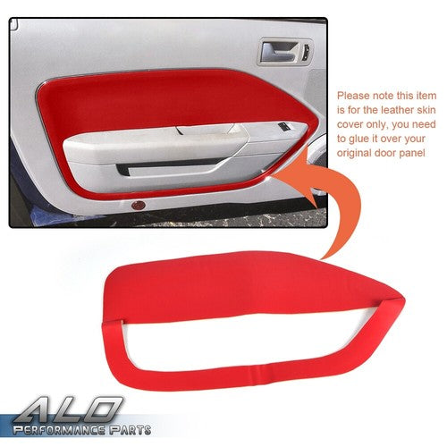 Solid Spare Fit For 05-09 Ford Mustang Red Door Panel Insert Cards Synthetic Leather Cover