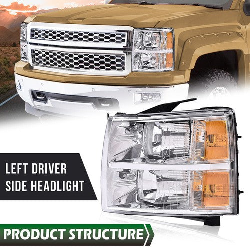 Solid Spare Headlight Fit For 2007-2014 Chevy Silverado 1500 2500HD 3500HD Left Driver Side