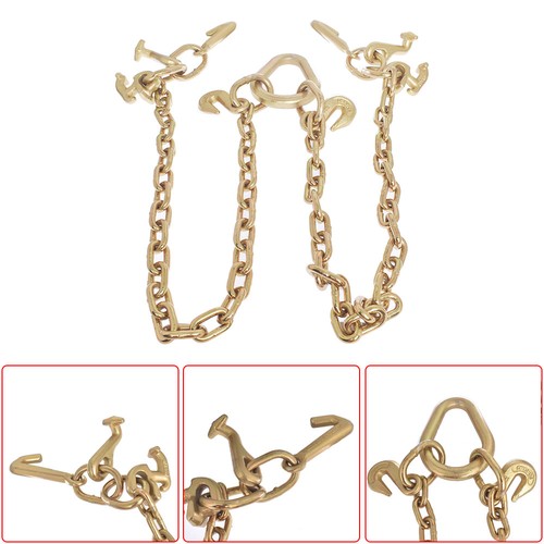 Solid Spare Chain V Bridle w/ RJT Hook Tow Truck Winch Cable Pull Wrecker Recovery Grab New