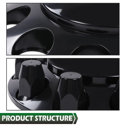 Solid Spare Black Front Axle Wheel Cover w/ Hub Cap 33mm Lug Nuts For Semi Truck Set of 2