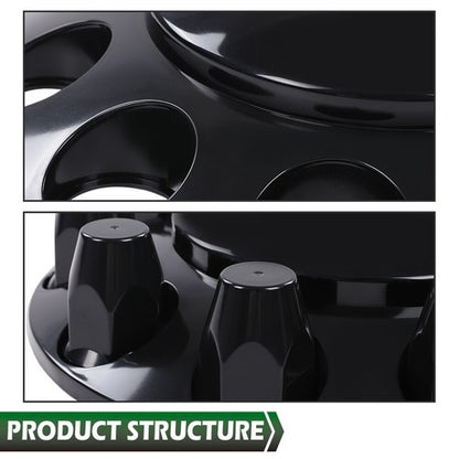 Solid Spare Black Front Axle Wheel Cover w/ Hub Cap 33mm Lug Nuts For Semi Truck Set of 2
