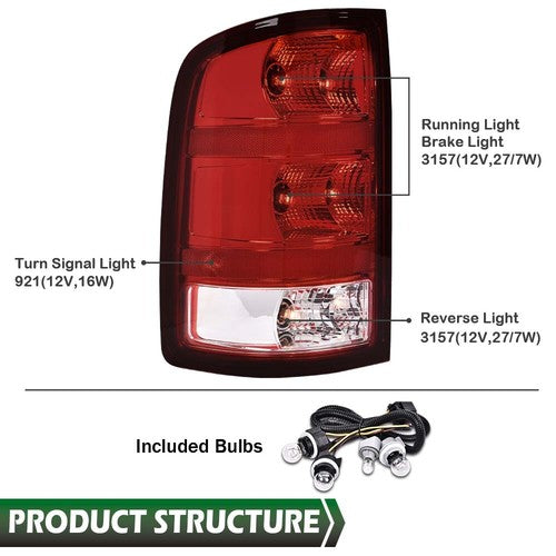 Solid Spare Fit For 07-13 GMC Sierra 1500 2500 3500HD Rear Tail Light Brake Lamp Left Side