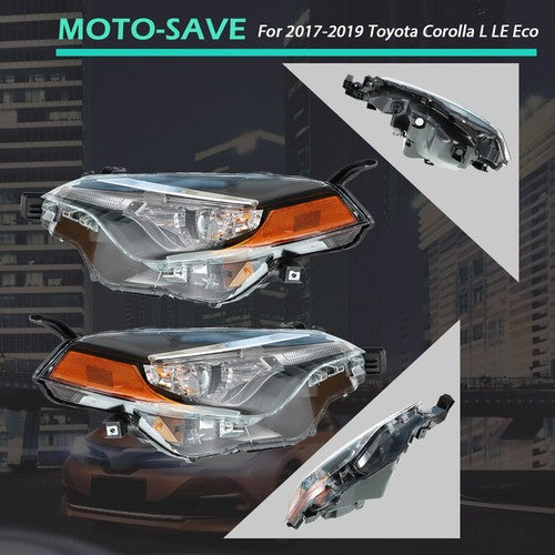 Solid Spare LH+RH Headlight For Toyota Corolla L LE 2017-2019 Headlamps Clear Chrome Lens