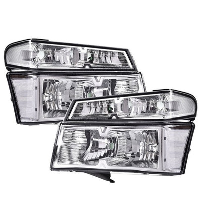 Solid Spare Clear Chrome Headlights Bumper Lights Fit For 04-12 GMC Canyon Chevy Colorado