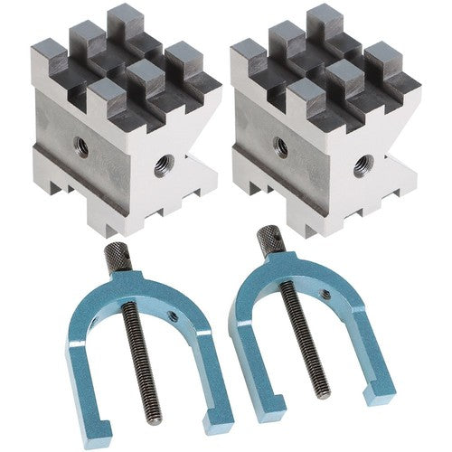 Solid Spare Multi-Use V-Block and Clamp Hardened Steel 2-3/8" x 2-3/4" x 2" Set