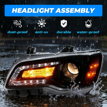 Solid Spare For 2011-2023 Chrysler 300 Black LED DRL Projector Headlights w/Bulbs Left&Right