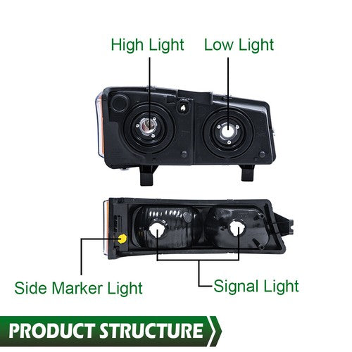 Solid Spare Fit For 2003-2006 Chevrolet Silverado Headlight Lamps & Tail Lights Black