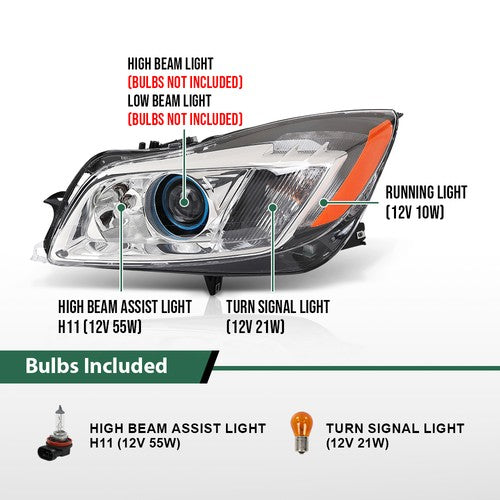 Solid Spare HID/Xenon Projector Headlight Headlamp Left Side Fit For 2009-2012 Buick Regal