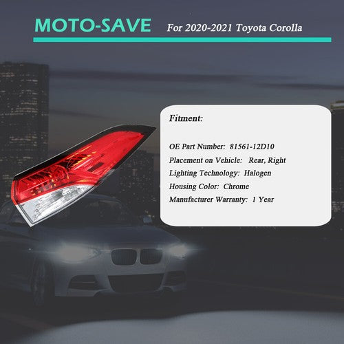 Solid Spare Tail Light Assembly Halogen Passenger Right Side For Toyota Corolla 2020-2021